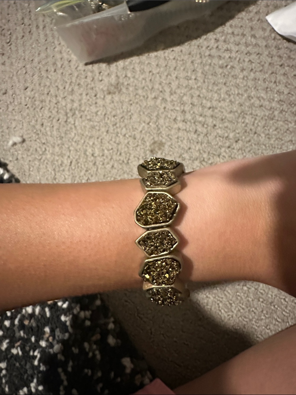 BCBGeneration Gold Hexagon Druzy Stretch Bracelet